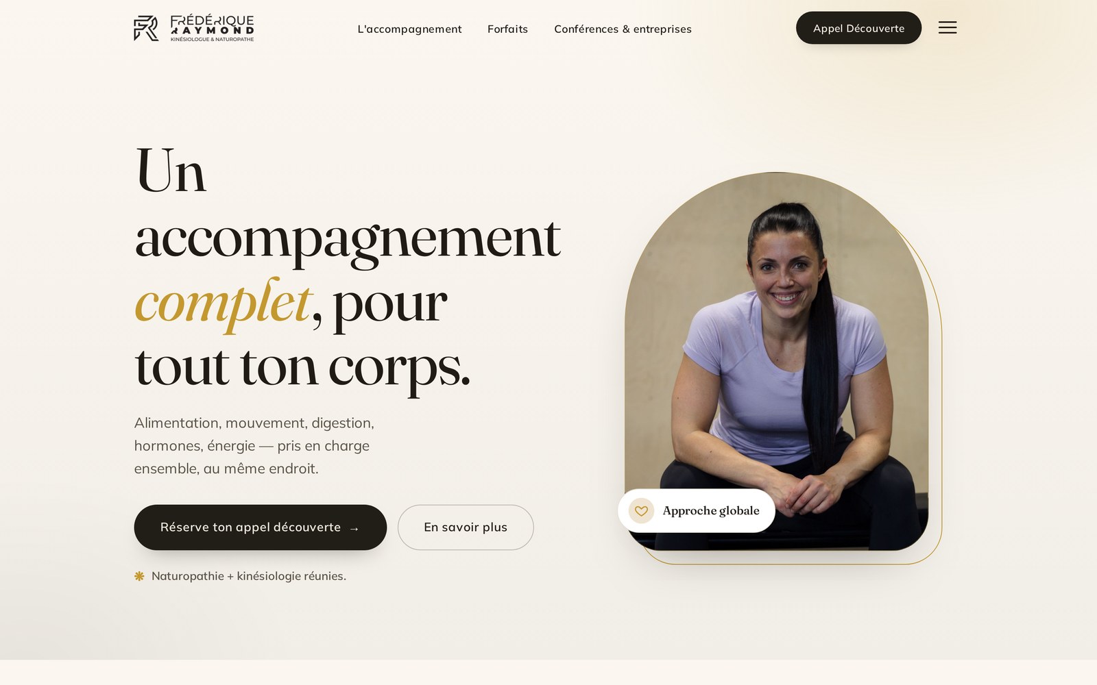 Homepage of the example site Hardy built for a kinesiologist and naturopath